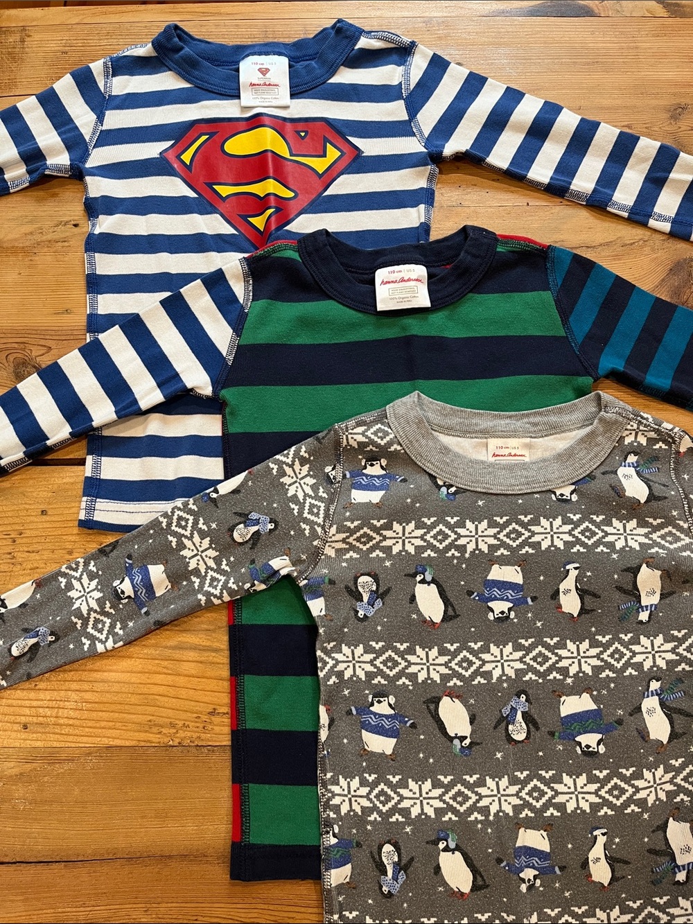 Set/3 HANNA ANDERSSON 110 Multi-Stripe Organic Pajama Tops Baselayer